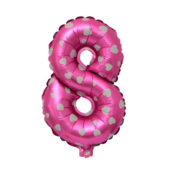 ピンク-アルミホイル番号「8」バルーンバースデーパーティーデコレーション長さ40cm、1 個 の画像