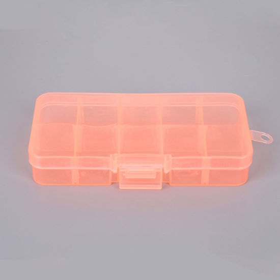 Picture of 10 Compartment Plastic Storage Container Box Basket Rectangle Orange Detachable 12.8cm x 6.5cm, 1 Piece