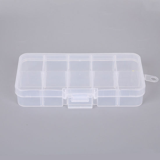 Picture of 10 Compartment Plastic Storage Container Box Basket Rectangle White Detachable 12.8cm x 6.5cm, 1 Piece