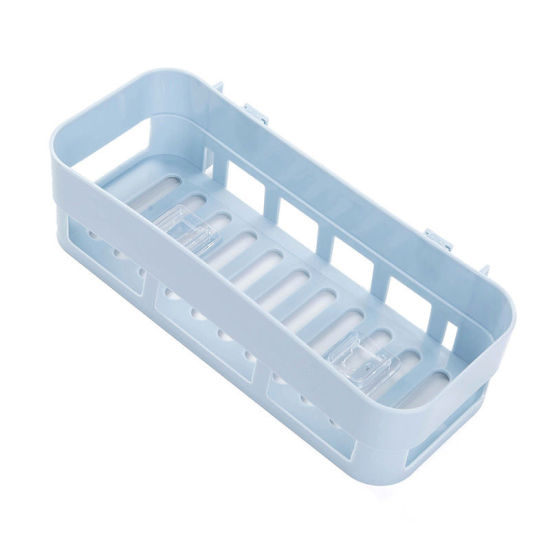 Picture of Blue - ABS Wall-Mounted Self-adhesive Detachable Drainable Rectangle Bathroom Storage Rack 25.2x10x6.6cm, 1 Piece
