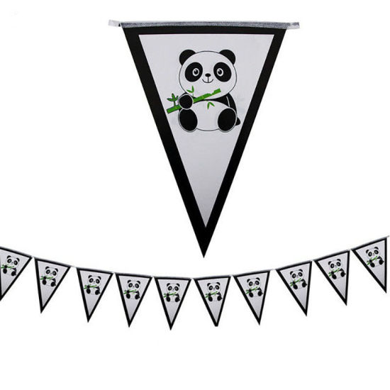 Image de Noir et blanc - Bannière en papier à thème Panda Accessoires jetables Décorations de fête d'anniversaire 27x19cm, 1 pièce