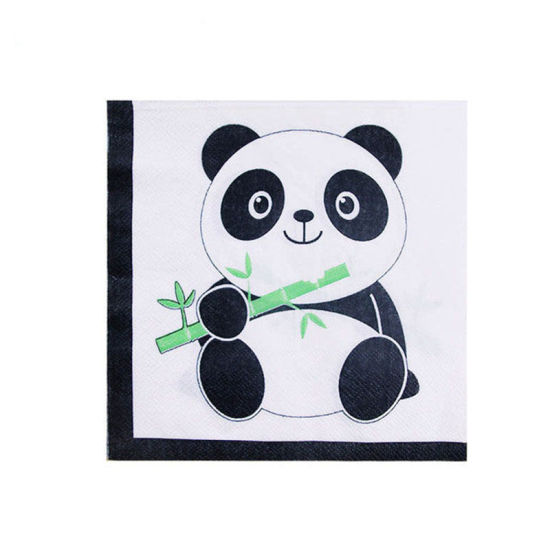 Image de Noir et blanc - Serviettes en papier à thème Panda Vaisselle jetable Décorations de fête d'anniversaire 16,5 x 16,5 cm, 1 Kit (20 pièces/ensemble)