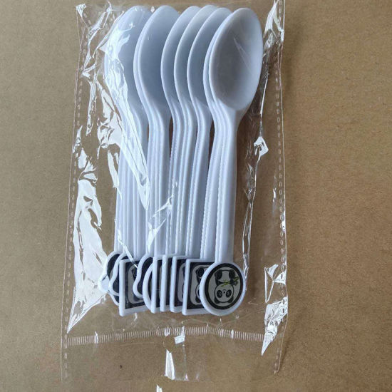 Изображение Black & White - Panda Theme Plastic Spoon Disposable Tableware Birthday Party Decorations 17x3cm, 1 Set（10 PCs/Set）