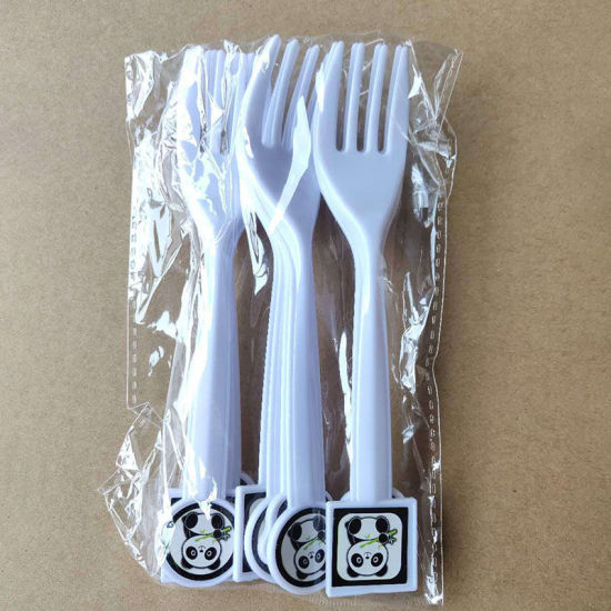 Image de Noir et blanc - Décorations de fête d'anniversaire de vaisselle jetable de fourchette en plastique de thème de panda 17x3cm, 1 Kit (10 PCs/Kit)