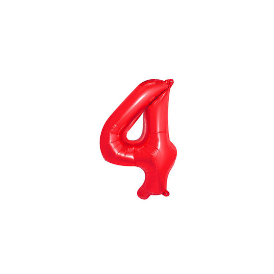 赤-ナンバー「4」アルミホイルバルーンバースデーパーティーデコレーション長さ40cm、1 着 の画像