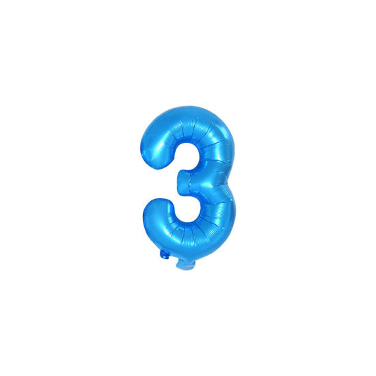青-ナンバー "3"アルミホイルバルーンバースデーパーティーデコレーション長さ40cm、1 着 の画像