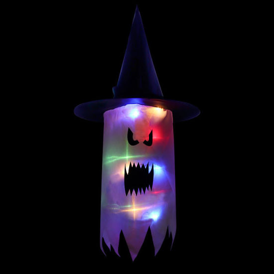 Picture of Pink - 6# LED Light Ghost Wizard Hat Halloween Decorations Party Props 75x37cm, 1 Piece
