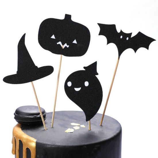 Image de Noir - 8 # Picks de gâteaux en papier d'Halloween Décorations Accessoires de fête, 1 kit