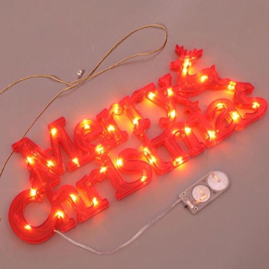 Picture of Red - 28x11x2cm Merry Christmas Warm White LED Strip Lights Battery Powered For Room Home Garden Decoration, 1 Piece