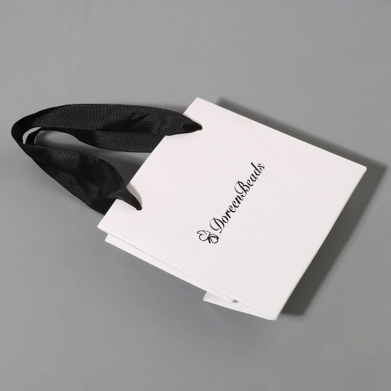 Picture of Paper Jewelry Gift Packing & Shipping Bags Rectangle Black & White 13cm x 12.5cm x 6cm , 1 Piece