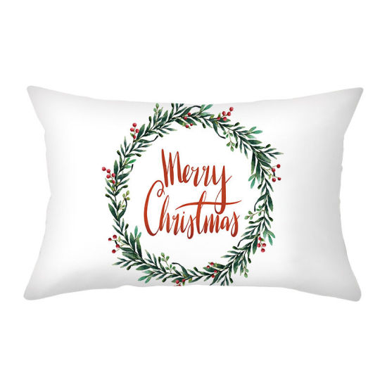 Picture of White - 6# Christmas Printed Peach Skin Fabric Rectangle Pillowcase Home Textile 30x50cm, 1 Piece