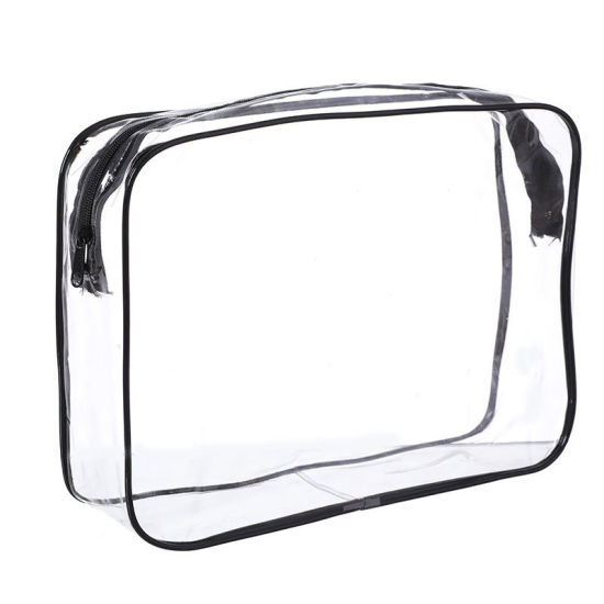 Picture of Black - Outdoor Travel Portable PVC Thickened Transparent Waterproof Toiletry Bag Cosmetic Storage Bag 25x6x18cm, 1 Piece