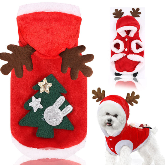 Picture of Coral Fleece Velvet Christmas Dog Pet Clothes Red Christmas Tree Deer Horn/ Antler Size S, 1 Piece
