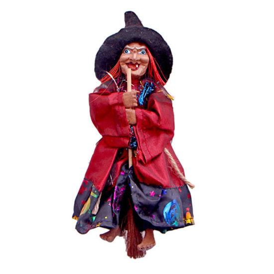 Picture of Black - 1# Halloween Retro Witch with Broom Party Home Ornament Decoration 20cm long, 1 Piece