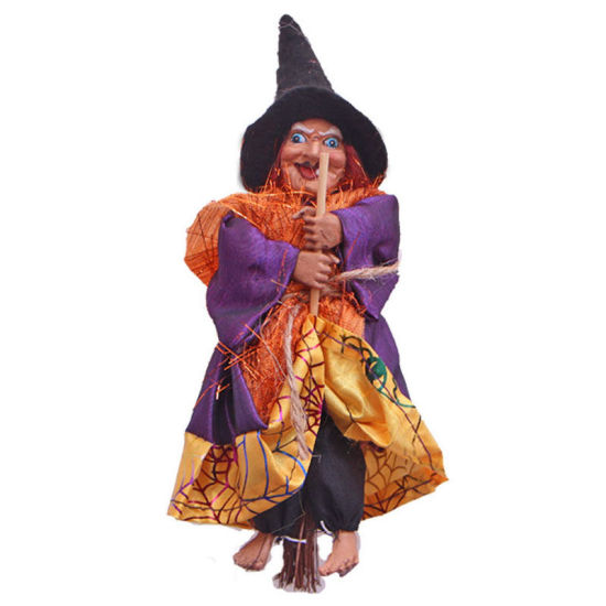 Image de Jaune - 2 # Halloween rétro sorcière avec balai fête décoration d'ornement 20 cm de long, 1 pièce