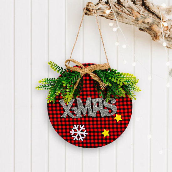 Picture of Red - 3# Christmas Message " XMAS " Lattice Hanging Door Sign Party Home Decoration 15x15cm, 1 Piece