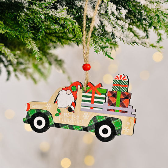 Picture of Multicolor - 1# Christmas Car Wood Hanging Ornament Decoration 5x10x0.5cm, 1 Piece