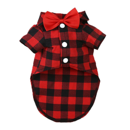 Picture of Red & Black - S Bow Tie Plaid Shirt Dog Pet Clothes, 1 Piece