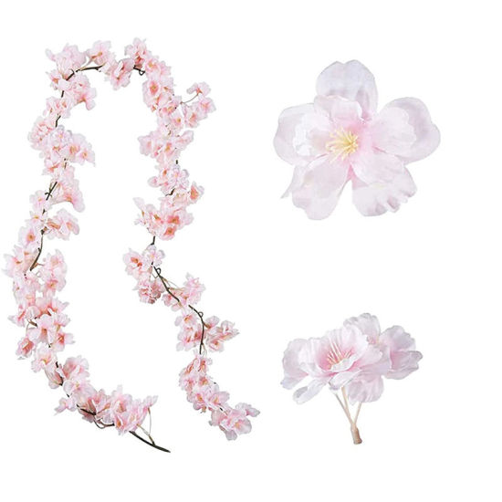 Immagine di Light Pink - Faux Silk Artificial Sakura Flower Garlands Vines For Wedding Party Home Wall Garden Decoration 170cm long, 1 Piece