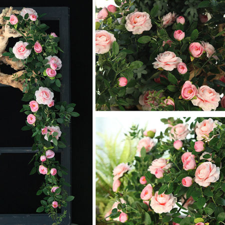Bild von Pink - Kunstseide Künstliche Rose Girlanden Ranken für Hochzeit Hauswand Gartendekoration 128cm lang, 1 Stück