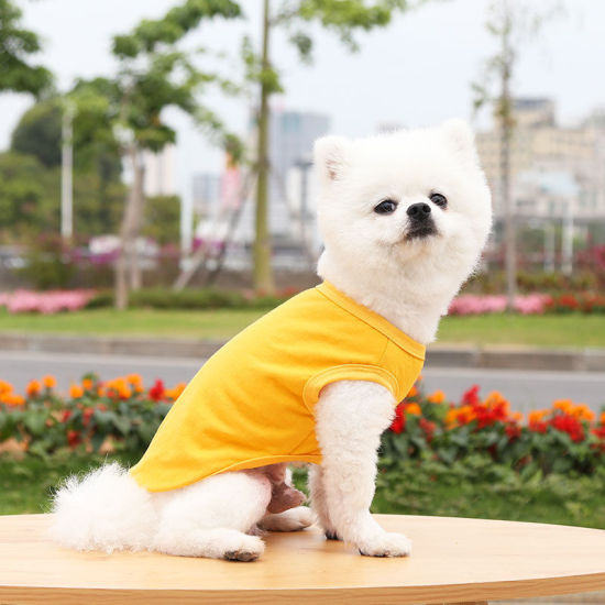 Изображение Yellow - XS Summer Cotton Vest Pet Clothes For Cat Dog Solid Color, 1 Piece