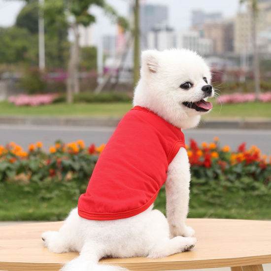 Изображение Red - XL Summer Cotton Vest Pet Clothes For Cat Dog Solid Color, 1 Piece