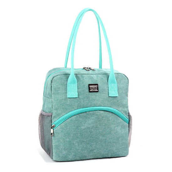 Picture of Green - 2# Cationic Dyed Polyester Waterproof Large Capacity Portable Insulated Lunch Bag 27x27x16cm, 1 Piece