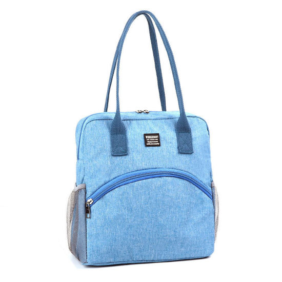 Picture of Blue - 3# Cationic Dyed Polyester Waterproof Large Capacity Portable Insulated Lunch Bag 27x27x16cm, 1 Piece