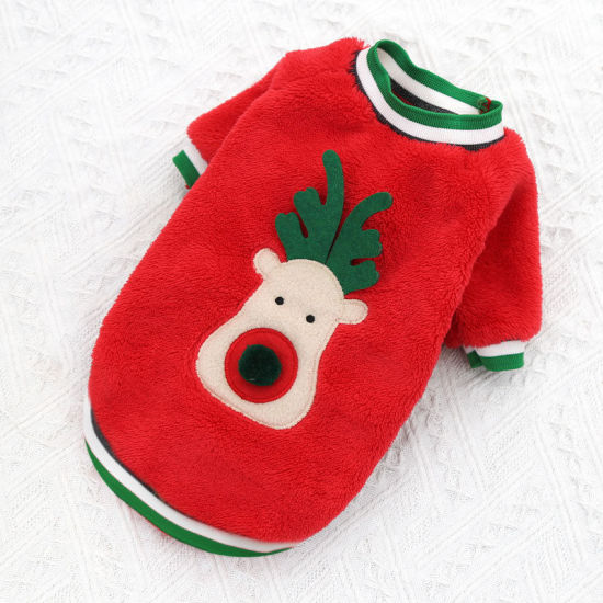 Picture of Red - XS Two-Legged Furry Velvet Dogs And Cats Christmas Reindeer Hoody Sweater Pet Clothes, 1 Piece