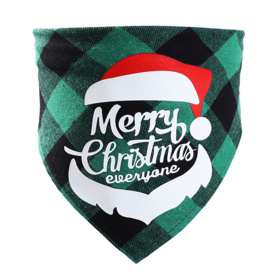 Picture of Green - 5# Christmas Cotton Plaid Pet Saliva Towel Bib Triangle Scarf 42x42x60cm, 1 Piece