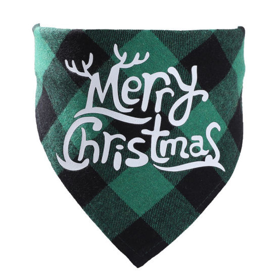 Picture of Green - 6# Christmas Cotton Plaid Pet Saliva Towel Bib Triangle Scarf 42x42x60cm, 1 Piece