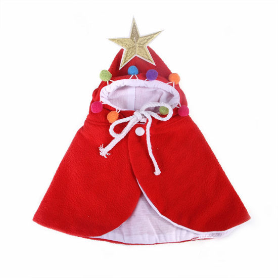 Picture of Red - M Christmas Cloak Pom Pom Ball Star Hat Pet Cat Dog Clothes New Year Dress Up Cosplay Costume, 1 Piece