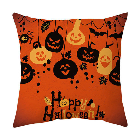 Imagen de Orange - 25# Halloween Printed Velvet Square Pillowcase Home Textile 45x45cm, 1 Piece