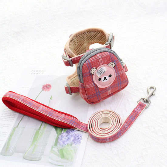 Picture of Red - S Cute Bear Pet Vest Chest Strap Leash Rope With Backpack Pet Supplies, 1 Piece