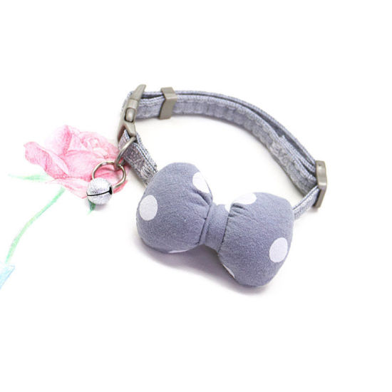 Picture of Gray - S Polyester Dot Bowknot Adjustable Dog Collar With Bell Pet Supplies, 1 Piece