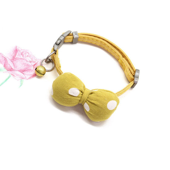 Picture of Yellow - S Polyester Dot Bowknot Adjustable Dog Collar With Bell Pet Supplies, 1 Piece