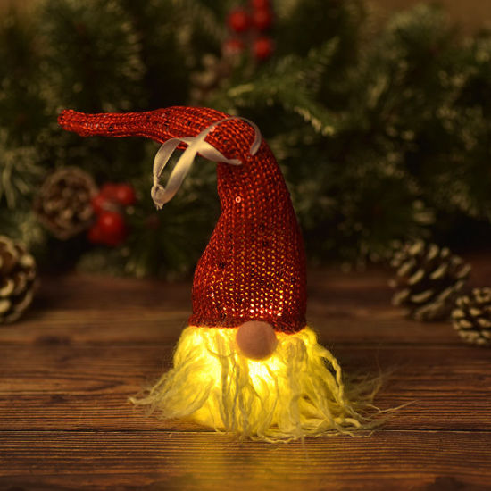 Изображение Red - Christmas Faceless Elf Doll With Lights Luminous Decoration Ornaments 25cm long, 1 Piece