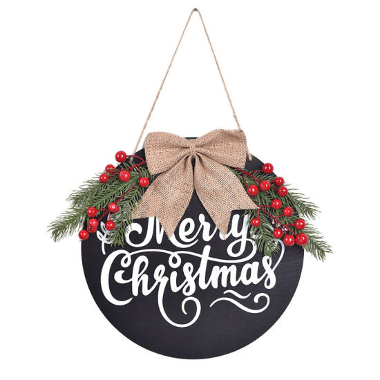 Image de Noir - Décoration de Noël ronde en bois 2 # pour porte de placard et fenêtre de 30 cm de diamètre, 1 pièce