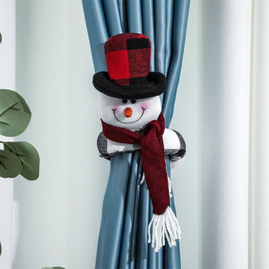 Picture of Red - Christmas Snowman Doll Curtain Tiebacks Clips Holdbacks Home Decoration 48x17cm, 1 Piece