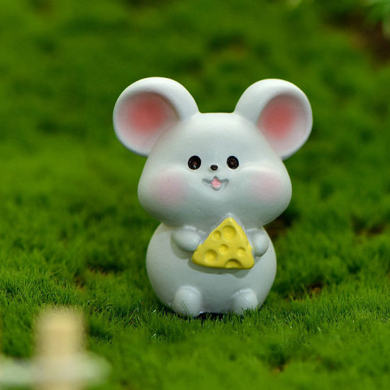 Picture of Grayish White - Mouse Chinese Zodiac Animal Resin Micro Landscape Miniature Decoration 3.6x3.2cm, 1 Piece