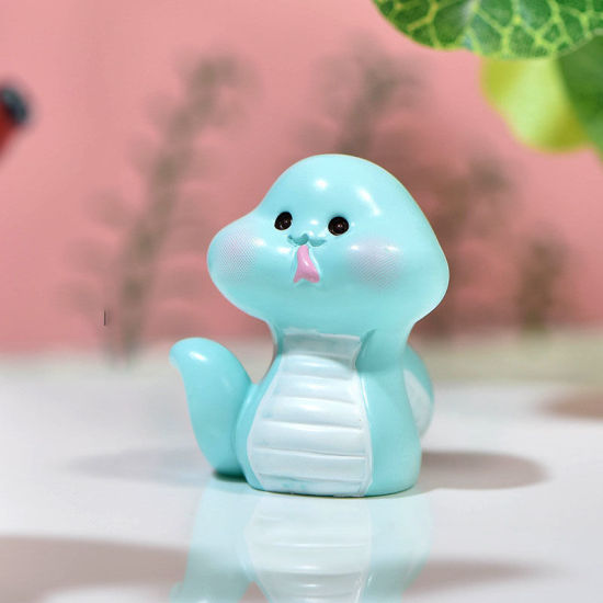 Picture of Blue - Snake Chinese Zodiac Animal Resin Micro Landscape Miniature Decoration 3.5x3.1cm, 1 Piece