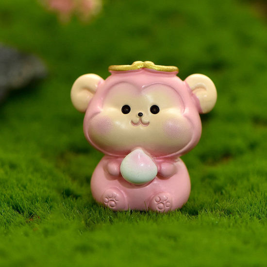 Picture of Pink - Monkey Chinese Zodiac Animal Resin Micro Landscape Miniature Decoration 3.2x3.2cm, 1 Piece