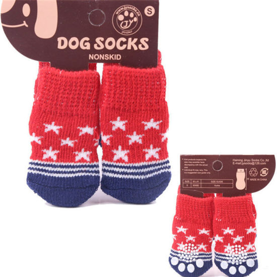 Bild von Rot - M 7# Winter Warm Acryl Wolle gestrickt Hund Socken Haustier Zubehör, 1 Set（4 PCs/Set）