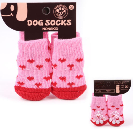 Bild von Rosa - M 9# Winter Warm Acryl Wolle gestrickt Hund Socken Haustier Zubehör, 1 Set（4 PCs/Set）