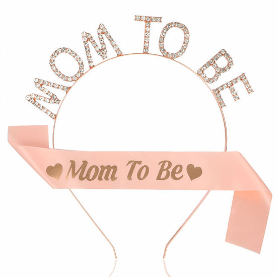 Image de Champagne - 5 # Ceinture avec mots "Mom To Be" & Diadème Doré avec Strass les cadeaux de fête des femmes, 1 Kit