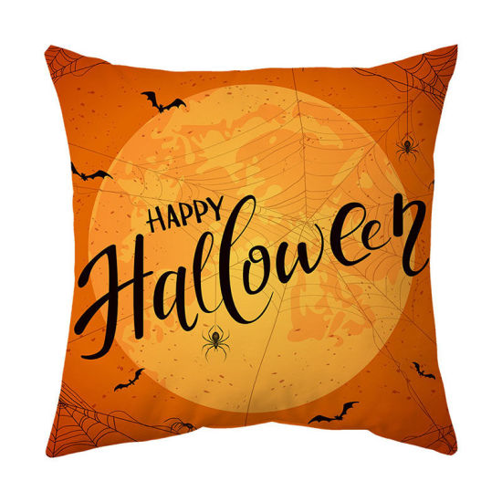 Picture of Orange - 4# Cartoon Halloween Peach Skin Fabric Square Pillowcase Home Textile 45x45cm, 1 Piece