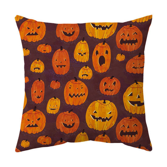 Picture of Orange - 14# Cartoon Halloween Peach Skin Fabric Square Pillowcase Home Textile 45x45cm, 1 Piece