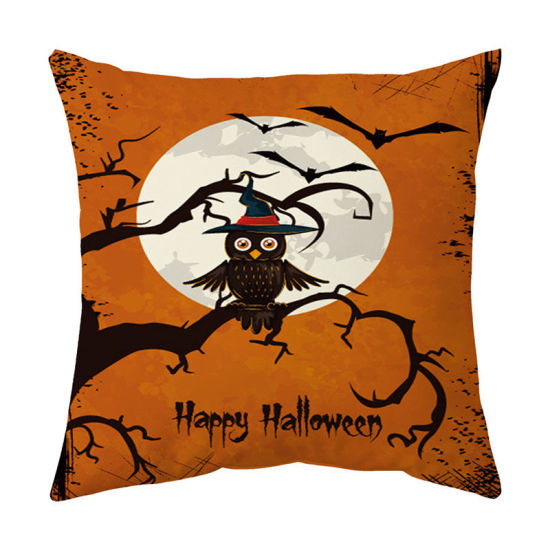 Picture of Orange - 15# Cartoon Halloween Peach Skin Fabric Square Pillowcase Home Textile 45x45cm, 1 Piece