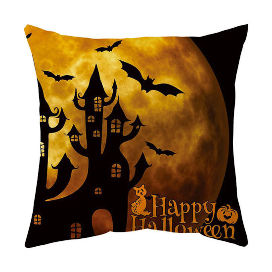 Изображение Orange - 22# Cartoon Halloween Peach Skin Fabric Square Pillowcase Home Textile 45x45cm, 1 Piece