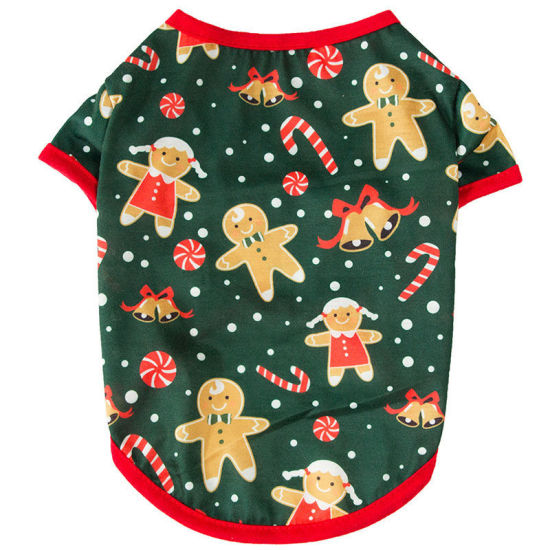 Picture of Green - M Christmas Gingerbread Man New Year Cotton Dog Cat Pet Clothes, 1 Piece